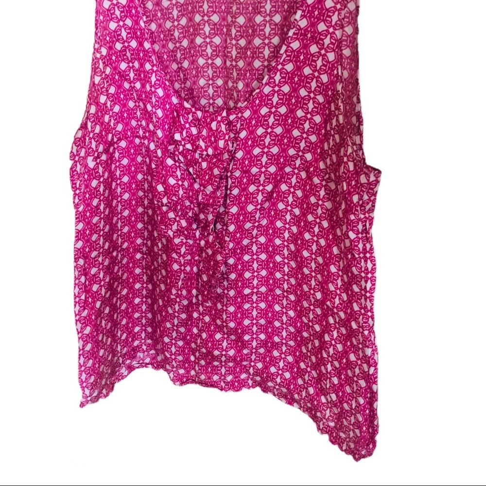 RED VALENTINO Raspberry Pink Geo Print Ruffle Front Tank Blouse Top 6 - Picture 10 of 12